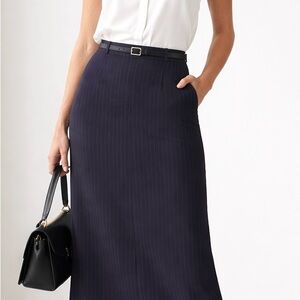 Classic Navy Pinstripe Women's Maxi Skirt